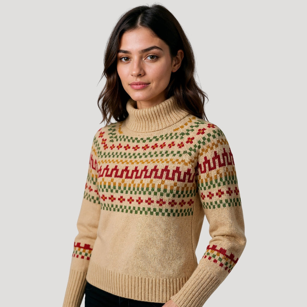 | Women's Turtleneck Knit Sweater in Spring Pattern