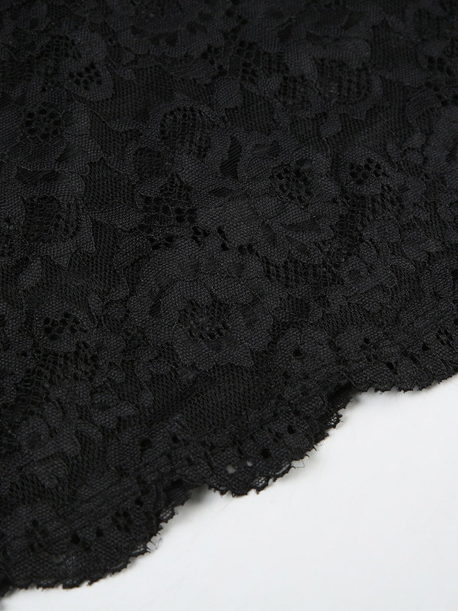 Sheer And Sexy Short Suspender Dress With Mesh Lace Trim