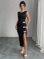 Bow Slit Sleeveless Maxi Dresses