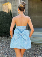 Jacquard Strapless Top Bow Straps Backless Solid Color Mini&Short Dresses