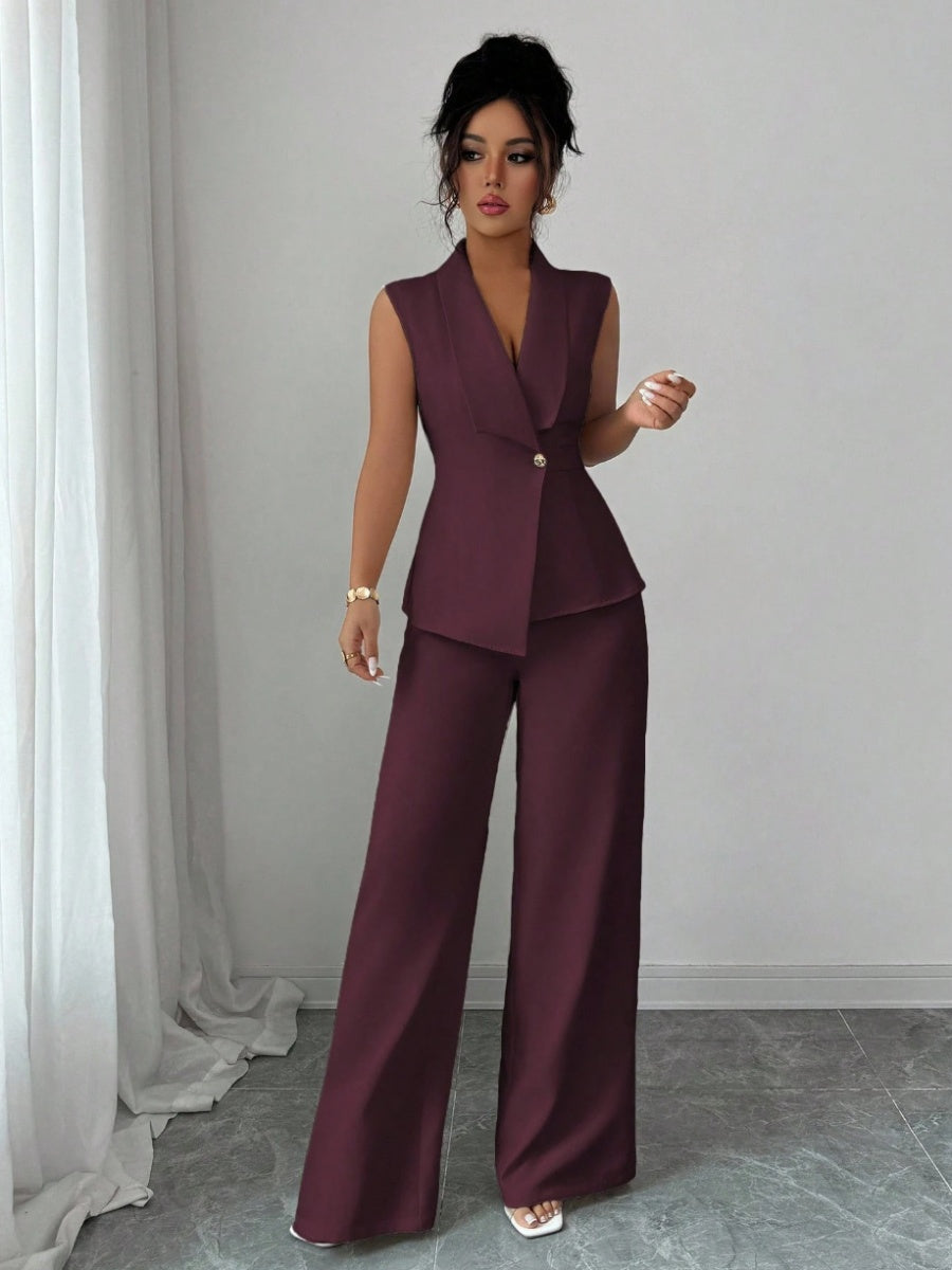 Commuting Sleeveless Suit Collar Vests Straight-leg Pants Set 2-piece Sets