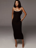 Color-blocked Exposed Backpack Buttocks Camisoles Maxi Dresses