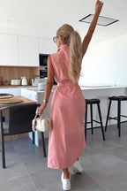 Denim Collar Button Down Belted Pocket Flap Sleeveless Maxi Shirt Dress