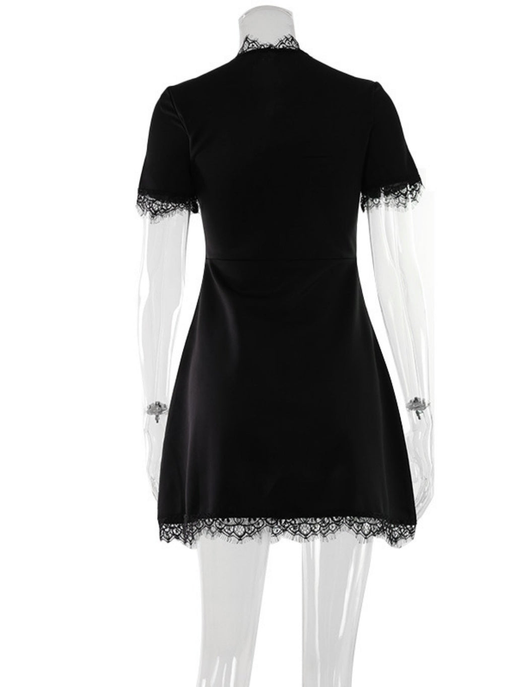 Lace Trim Hollow Out Waist Shaping Mini&Short Dresses