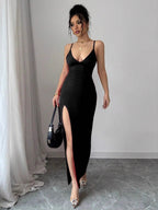 Hip-hugging Slit V-neck Formal Dress Midi Dresses