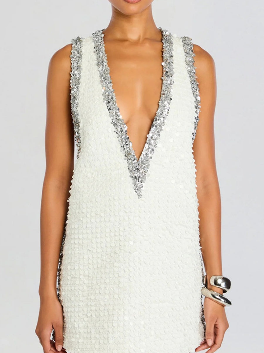 V-neck Rhinestone-studded Sleeveless Temperament Grace Parties Mini&Short Dresses