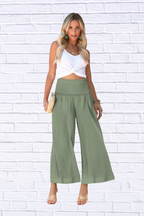 Wide-Leg Smocked Waist Pants