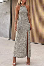 Halter Open Back High Slit Maxi Party Dress