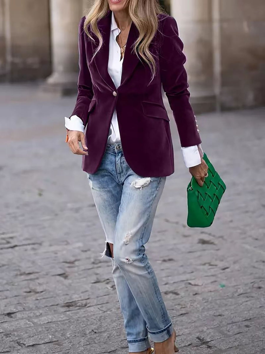 Slim Velvet Buttons Patch Pocket Blazer