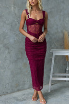Sleeveless Twist Front Cut Out Ruched Bodycon Maxi Dress
