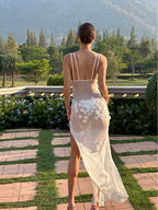 3D Flowers Mesh Perspective Camisoles Formal Dress Maxi Dresses