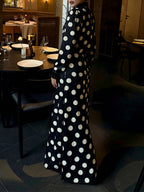 Polka Dots V-neck Puff Sleeves Waist Shaping Maxi Dresses