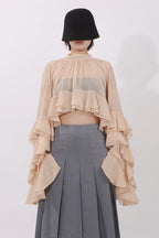 Elegant Ruffle Inserted Drop Shoulder Blouse