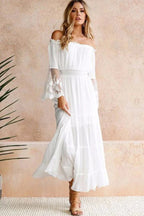 White Flare Sleeve Off Shoulder Dress