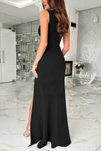 Surplice V-Neck Sleeveless Ruched Waist Side Slit Maxi Dress