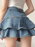 Vintage Peplum High Rise Tiered Denim Mini Skirt