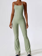Sporty Solid Quick Dry Cami Top & Flared Pants Set
