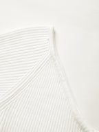Solid V Neck Ribbed A-line Knit Mini Dress