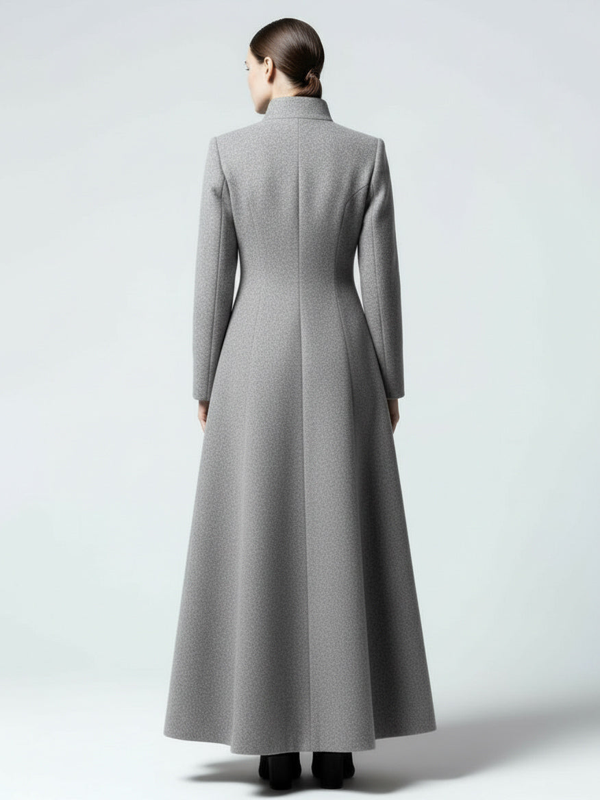 Maxi Wool Blend A-Line Coat with Stand Collar For Women 2026