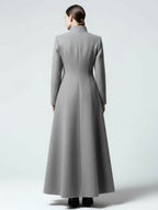 Maxi Wool Blend A-Line Coat with Stand Collar For Women 2026