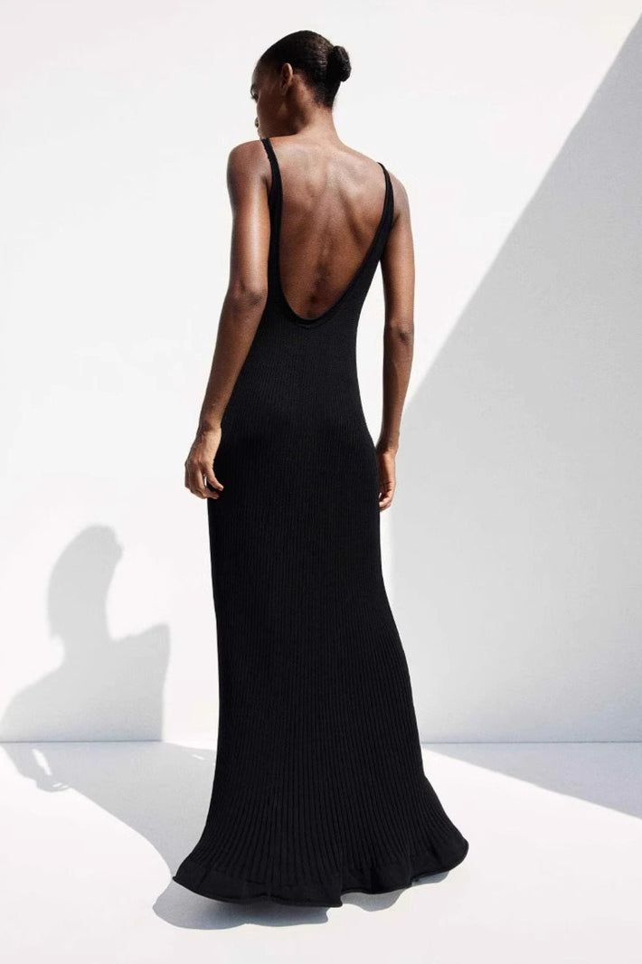 Ribbed Knit Racerback Halter Neck Mermaid Maxi Dress