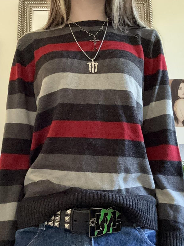 Retro Stripe Oversized Long Sleeve Sweaters