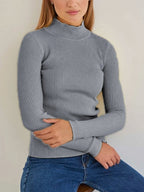 Solid Mock Neck Slim Knit Sweater
