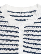 Striped Button Detail Short Sleeve Knit Top