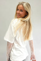 Lace Trim Crew Neck Long Sleeve Top