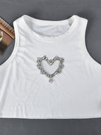 Heart Shaped Rhinestone Cutout Tank Top