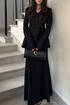 V Neck High Waist Fishtail Two Piece Blazer Skirt Set