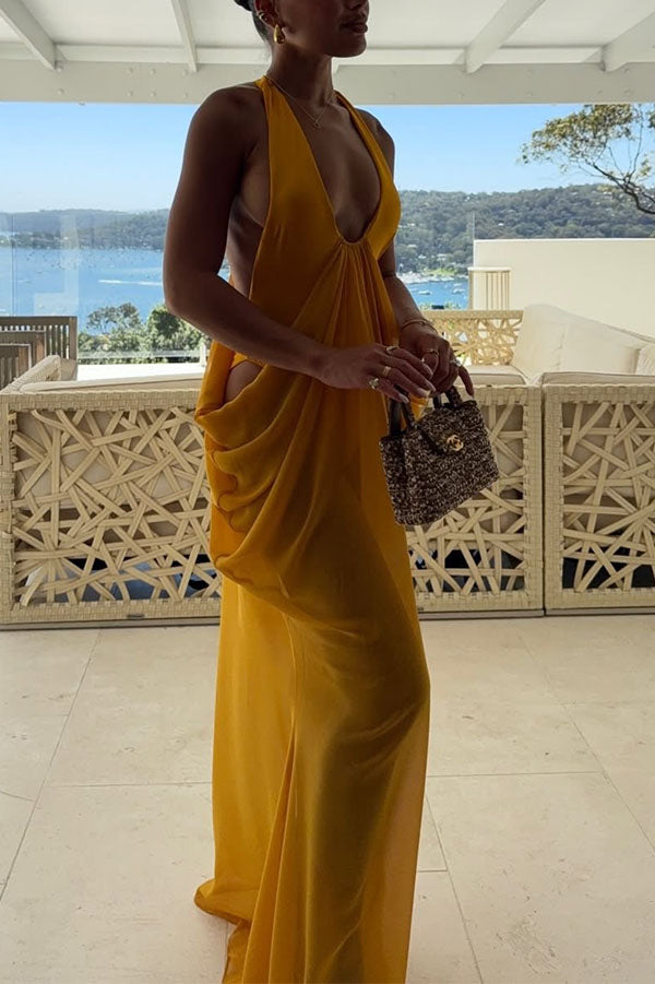 Saffron Muse Draped Halter Dress
