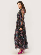 Party Dress Ruffles Layered Illusion Sleeves Elegant Folklore Long Dress