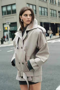 Solid Double Breasted Stand Collar Retro Elegant Coat