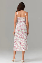 Floral Print Sweetheart Lace Trim Spaghetti Strap High Split Midi Dress