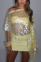 Fashionable Openwork Sequined Asymmetrical Loose-fitting Resort Cover-up