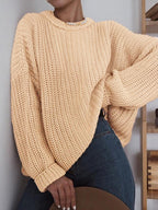 Solid Crew Neck Knit Sweater