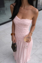Stylish Three-dimensional Floral Chiffon Patchwork Strapless Elegant Maxi Dress