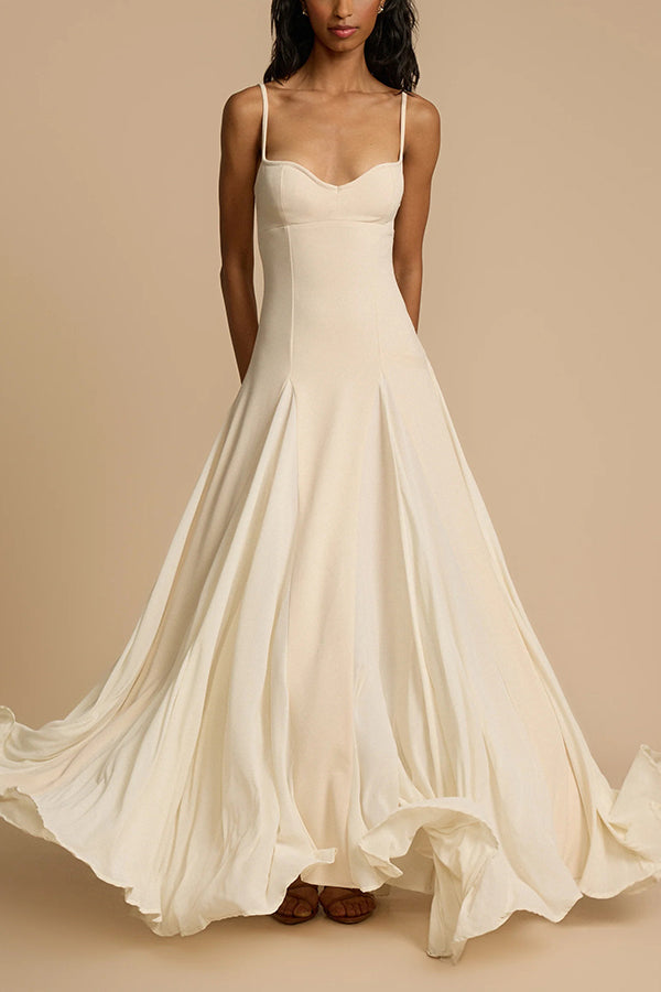 Spaghetti Strap Sweetheart Princess Seam Godet Panel Maxi Gown