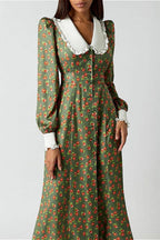 Collar Waist Cinched Stylish Floral Dress