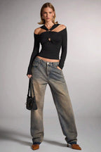 Black Off Shoulder Bodycon Blouse
