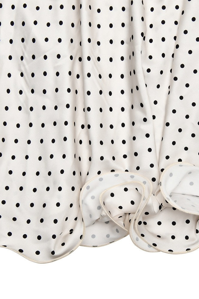 Polka Dot Halter Back Sash Tie Ruffle Hem Backless Satin Maxi Dress