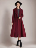 Burgundy Woolen Flared Coat Vintage Shawl Collar Double-breasted Winter A-line Outerwear For Women 2026