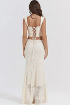 White Lace-up Crop Top And Maxi Skirt Dress