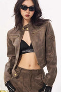 Vintage Distressed Suede Moto Jacket