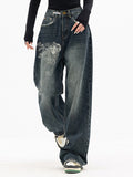 Dark Wash Print Vintage Baggy Boyfriend Jeans
