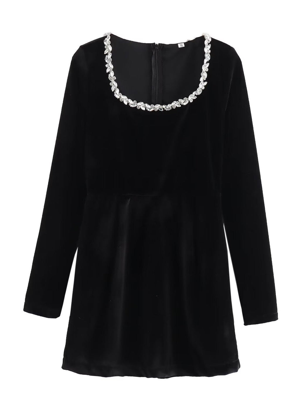 Square Collar Long Sleeve Diamond Velvet Mini&Short Dresses