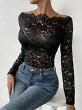 Lace Irregular Trim One-shoulder Tops