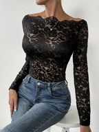 Lace Irregular Trim One-shoulder Tops