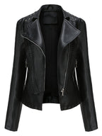 Street Cool Slim Fit Beading Leather Jacket